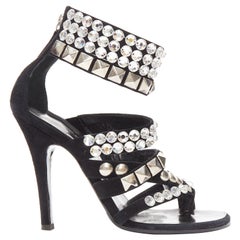 GIUSEPPE ZANOTTI BALMAIN Glam Rock crystal stud black suede strappy heel EU37.5