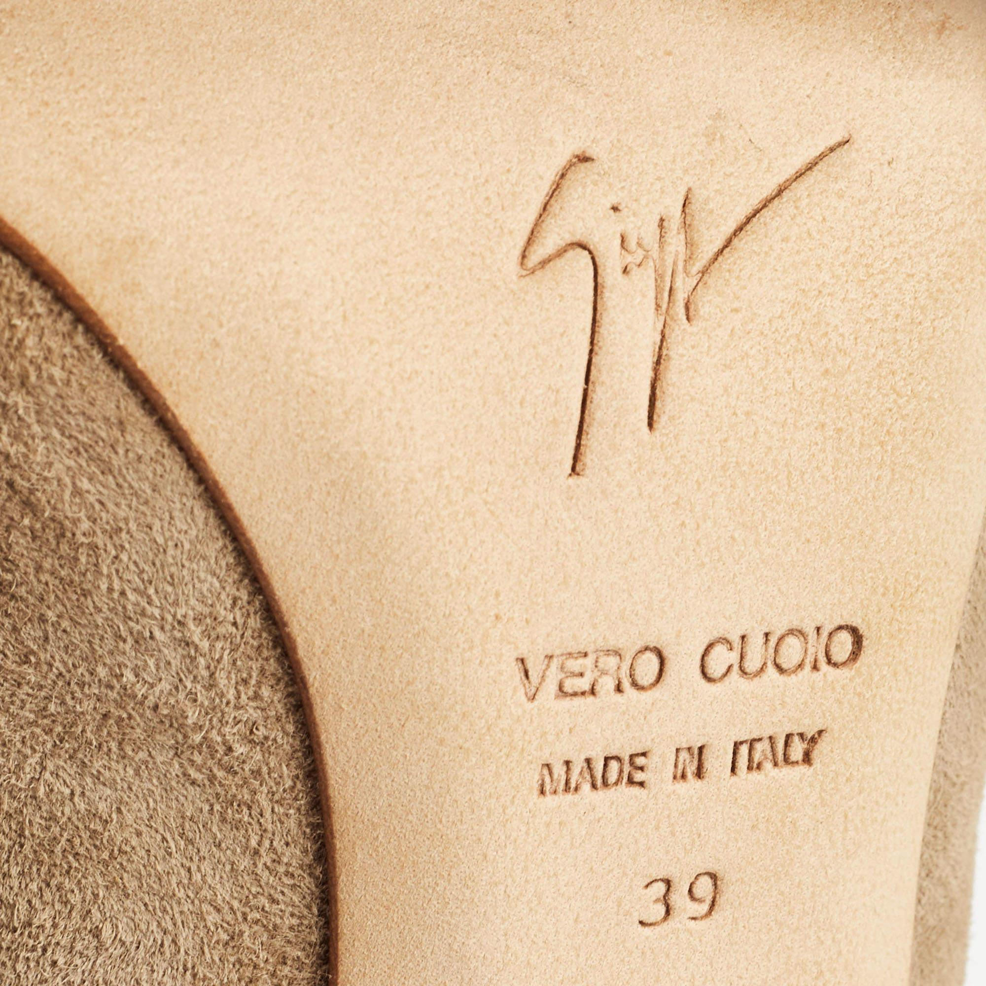 Giuseppe Zanotti Beige/Brown Leather and Suede Peep Toe Pumps Size 39 For Sale 4