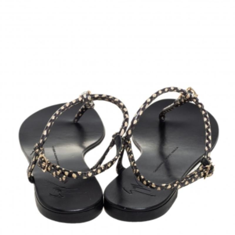 Giuseppe Zanotti Beige/Brown Python Embossed Leather T Strip Sandals Size 38.5 For Sale 1