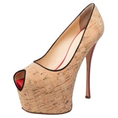 Giuseppe Zanotti Beige Cork Liza Peep Toe Platform Pumps Size 38
