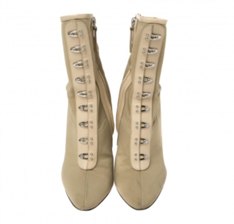 Giuseppe Zanotti Beige Fabric and Leather Trim Ankle Boots Size 37 For Sale 5