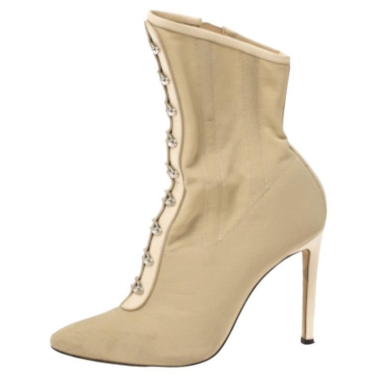 Giuseppe Zanotti Beige Fabric and Leather Trim Ankle Boots Size 37 For Sale