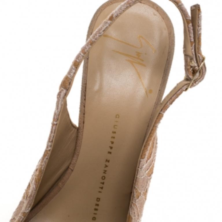 Giuseppe Zanotti Beige Lace Peep Toe Slingback Sandals Size 37 in vendita 1