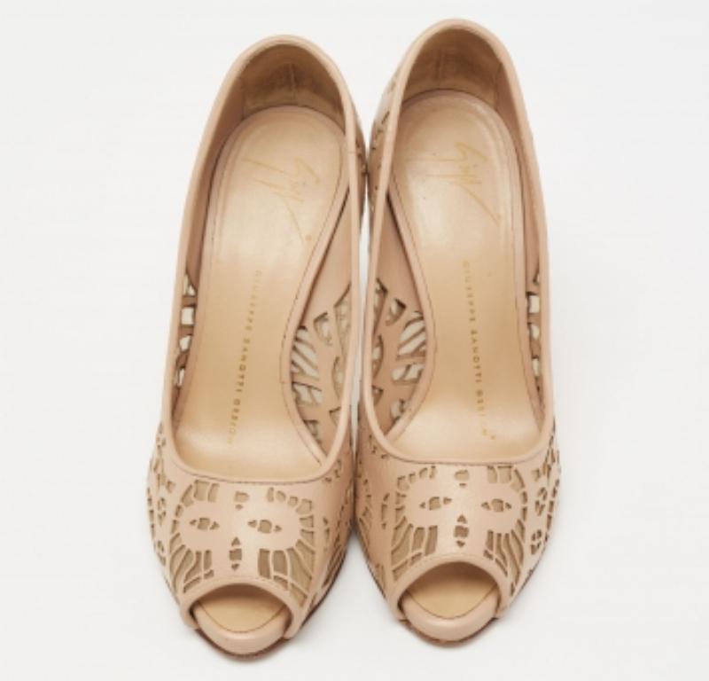 De las mujeres Giuseppe Zanotti Bombas Peep-Toe Sharon Beige Piel y Red Talla 36.5 en venta