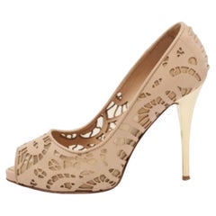 Giuseppe Zanotti Bombas Peep-Toe Sharon Beige Piel y Red Talla 36.5