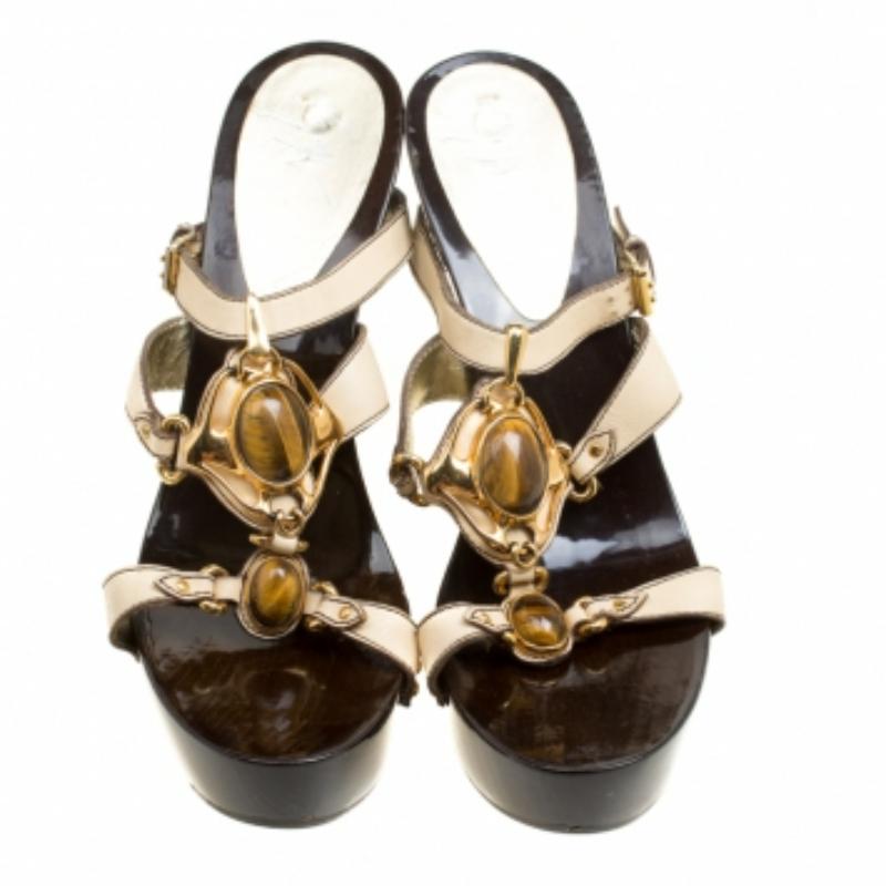 Sandales compensées Giuseppe Zanotti en cuir beige avec bride à la cheville, taille 40 en vente 2