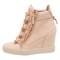 Giuseppe Zanotti Beige Leather Chain Detail High Top Wedge Sneakers Size 41