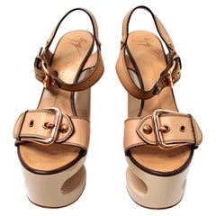 Giuseppe Zanotti Beige Leather Cut-Out Wedge Sandals