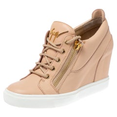 Giuseppe Zanotti Beige Leather Low Top Wedge Sneakers Size 41