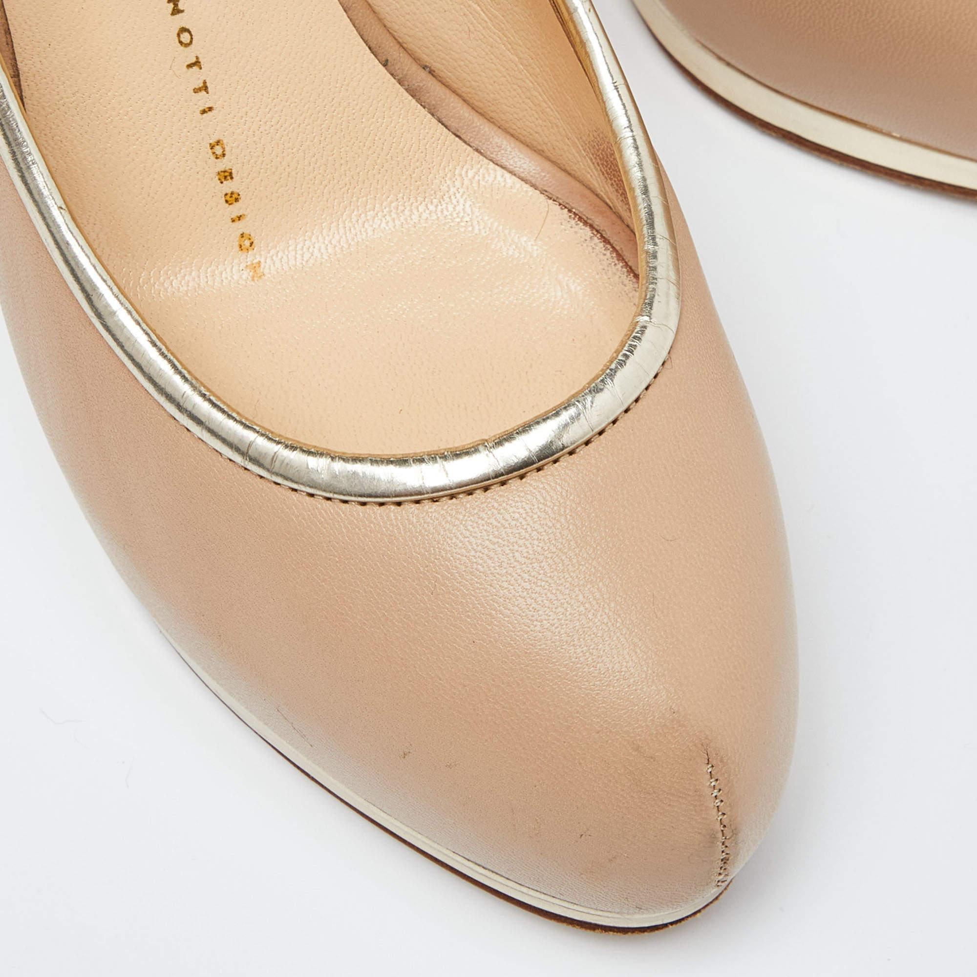 Giuseppe Zanotti escarpins à bout rond à plateforme en cuir beige taille 36 en vente 3