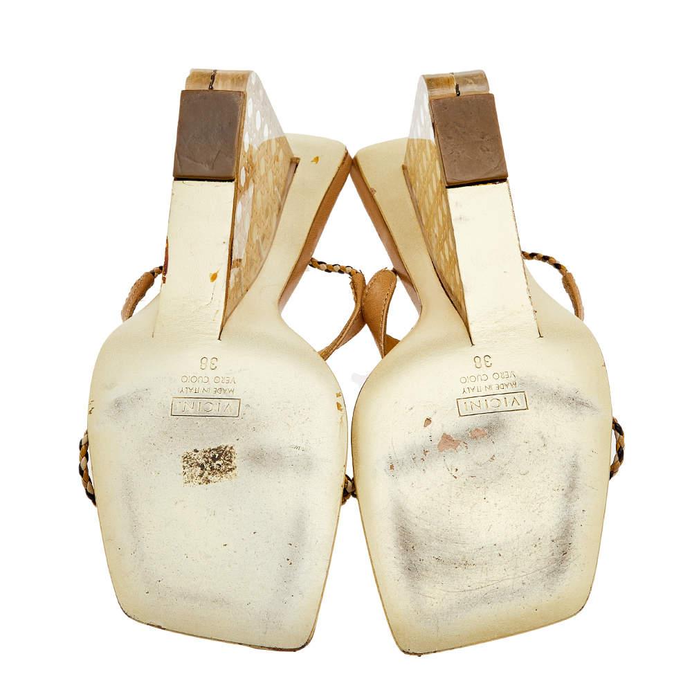Giuseppe Zanotti Beige Leather Wedge Slide Sandals Size 38 For Sale 4