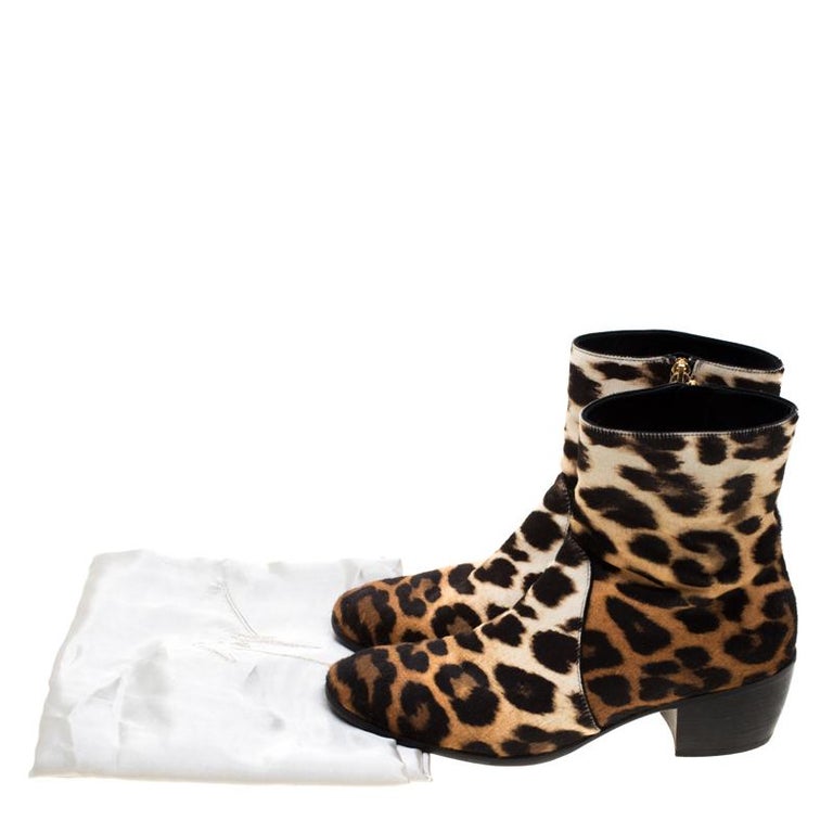 Giuseppe Zanotti Beige Leopard Print Calf Hair Ankle Boots Size 41.5 ...