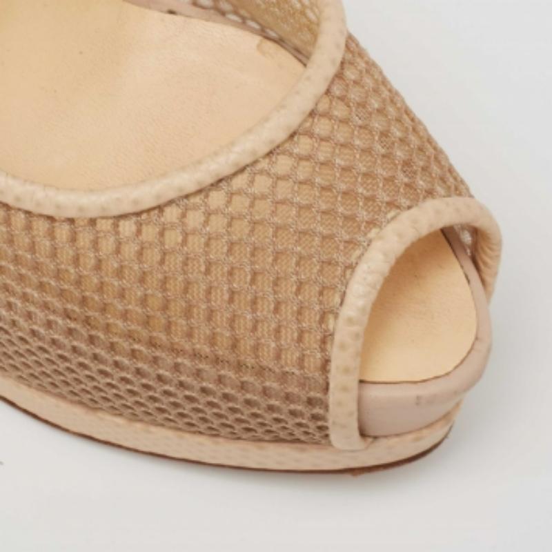 Giuseppe Zanotti Beige Mesh and Lizard Embossed Leather Peep-Toe Pumps Size 37.5 For Sale 3