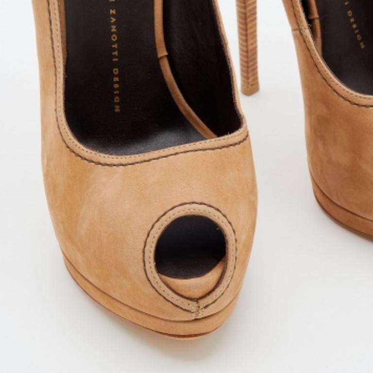 Giuseppe Zanotti Beige Nubuck Leather Peep Toe Platform Pumps Size 40 For Sale 2