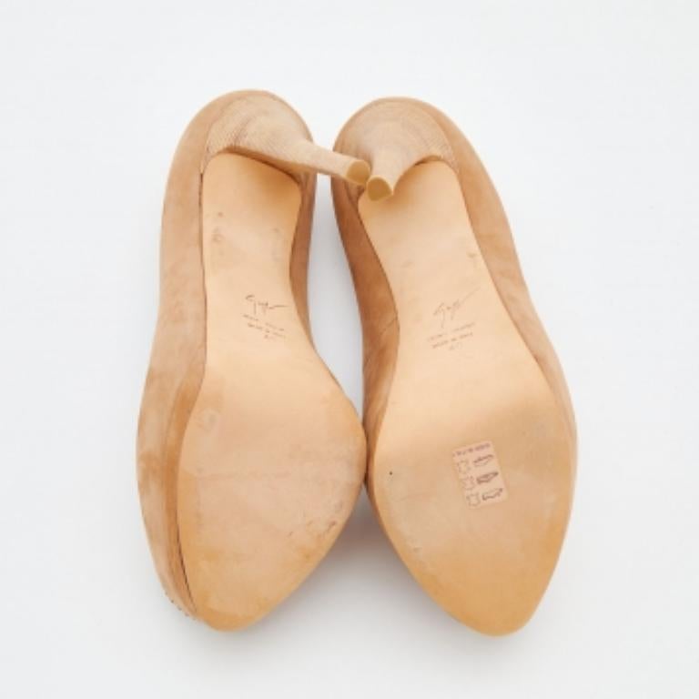 Giuseppe Zanotti Beige Nubuck Leather Peep Toe Platform Pumps Size 40 For Sale 4