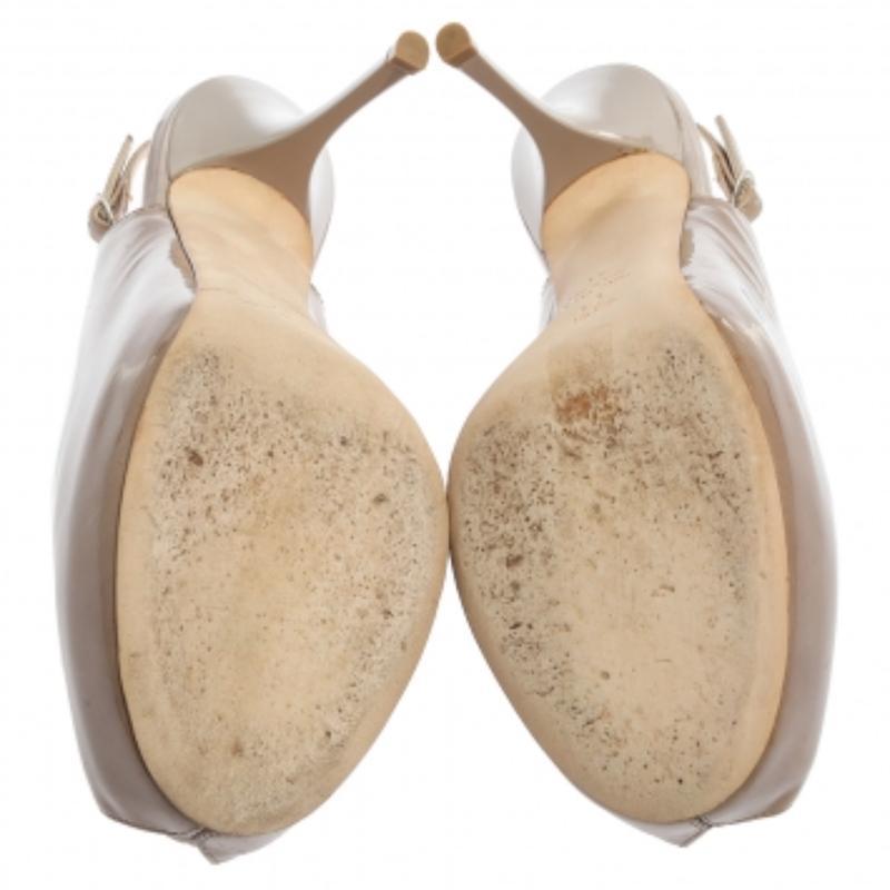 Giuseppe Zanotti Beige Lackleder Peep Toe Slingback Pumps Größe 41 im Angebot 3