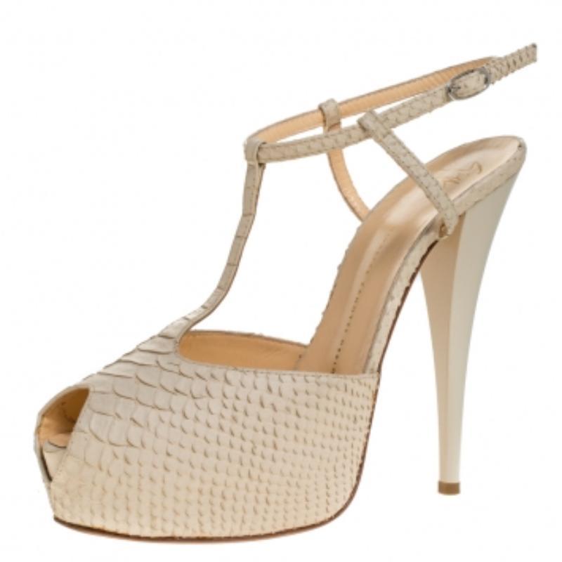Giuseppe Zanotti Sandalias de plataforma con tira en T de piel de pitón beige talla 41 Beige en venta