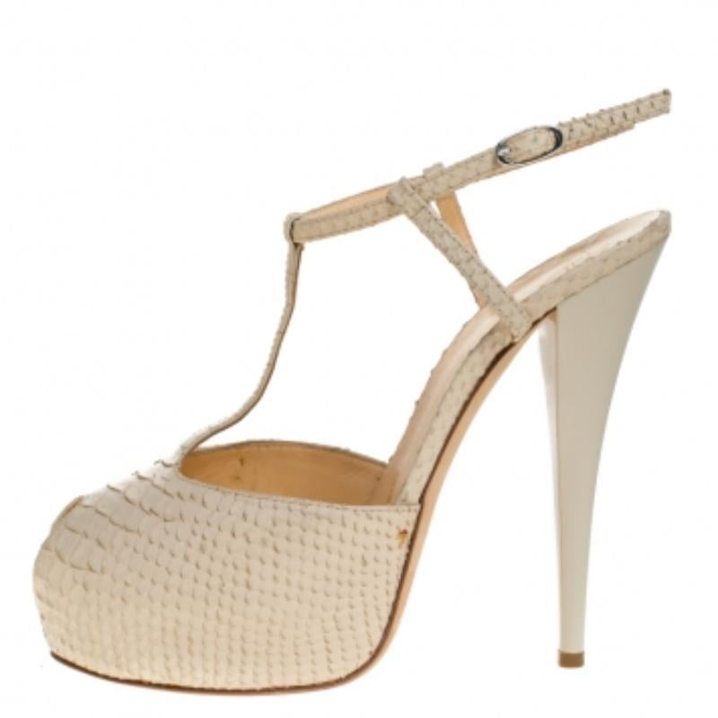Giuseppe Zanotti Sandalias de plataforma con tira en T de piel de pitón beige talla 41