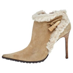 Giuseppe Zanotti Beige Suede And Fur Ankle Length Boots Size 40