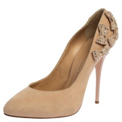 Giuseppe Zanotti Beige Suede Crystal Embellished Bow Pumps Size 39 Used Giuseppe Zanotti Beige Suede Crystal Embellished Bow Pumps Size 39