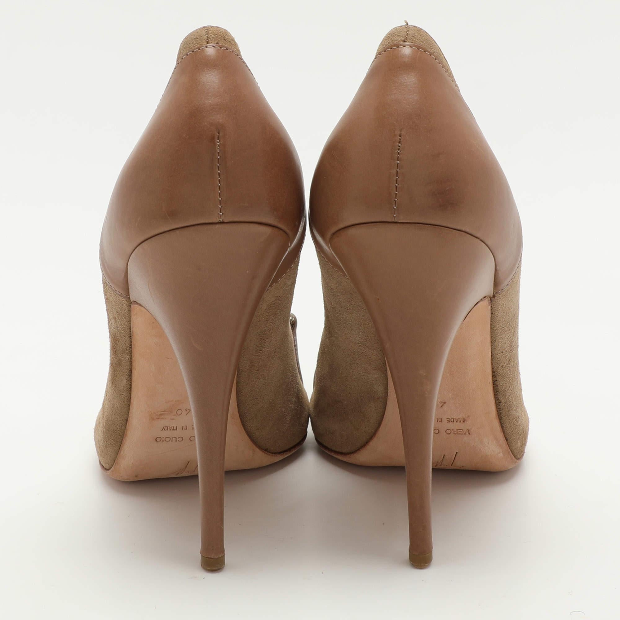 Giuseppe Zanotti Beige Suede/Leather Peep Toe Pumps 40 For Sale 1