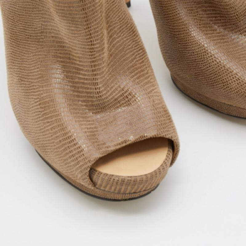 Giuseppe Zanotti Beige Suede Peep Toe Platform Ankle Length Boots Size 37.5 For Sale 4