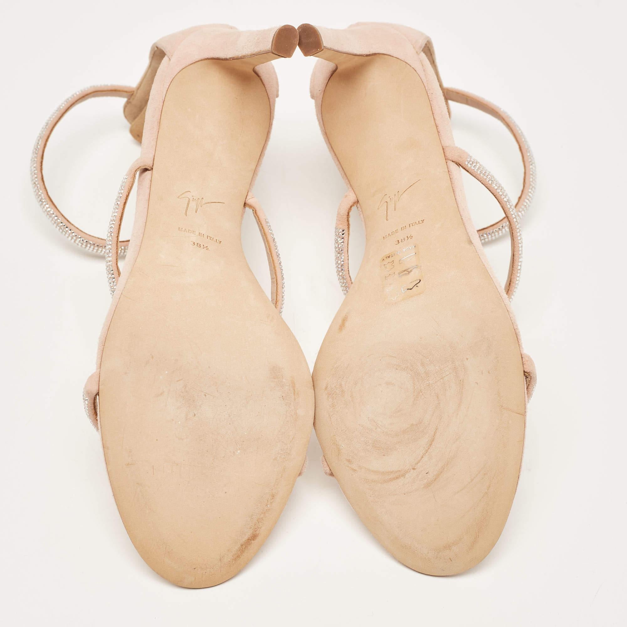 Giuseppe Zanotti Beige Suede Rhinestone Harmony Sandals Size 38.5 For Sale 2