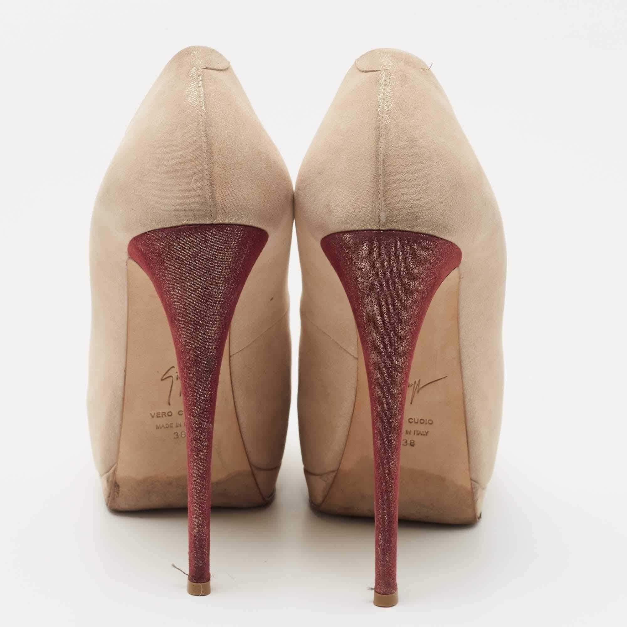 Giuseppe Zanotti Beige Suede Sharon Peep Toe Platform Pumps Size 38 1