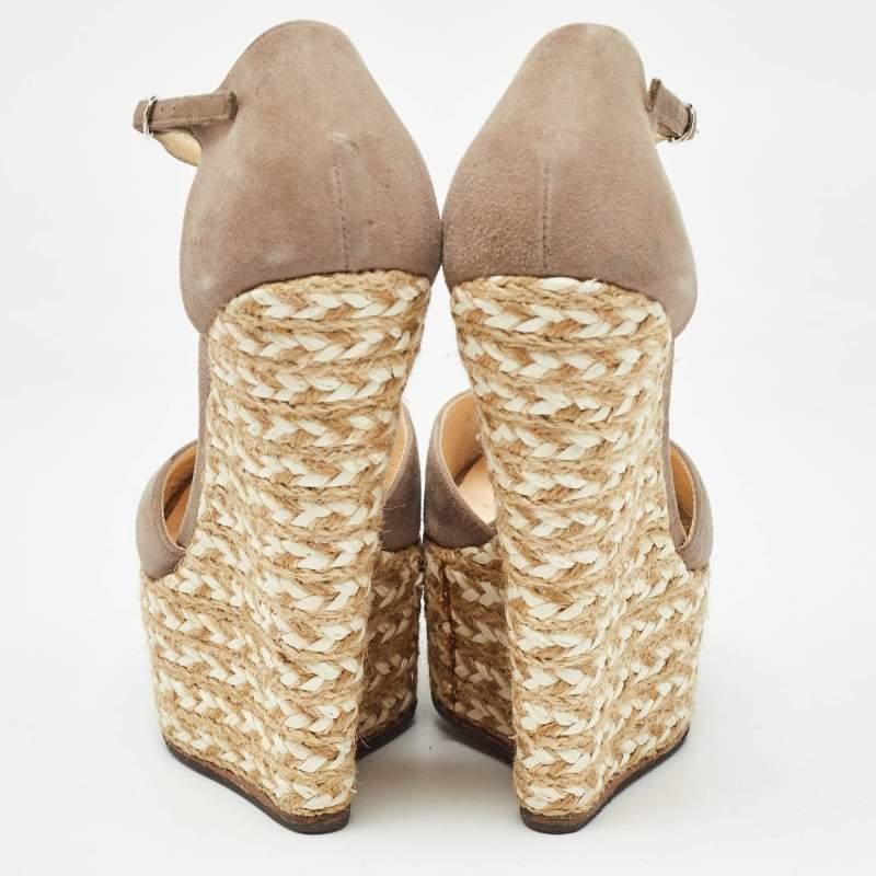 Giuseppe Zanotti Beige Suede Wedges Peep Toe Espadrille Size 36 1