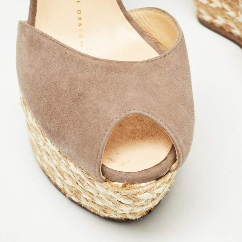 Giuseppe Zanotti Beige Suede Wedges Peep Toe Espadrille Size 36 3