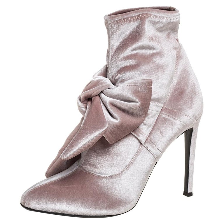 Giuseppe Zanotti Beige Velvet Bow Ankle Boots Size 39.5 Sale at 1stDibs | giuseppe silver boots