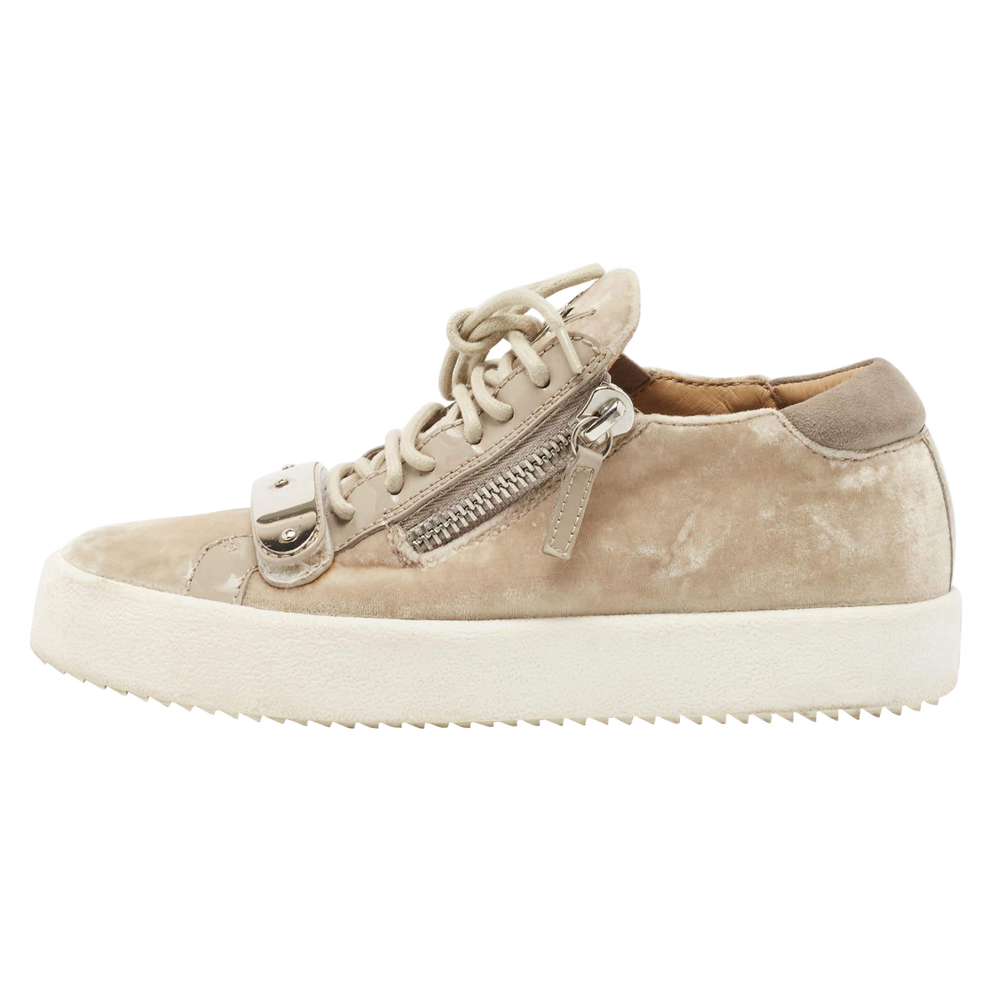 Giuseppe Zanotti Beige Velvet Sneakers Size 37