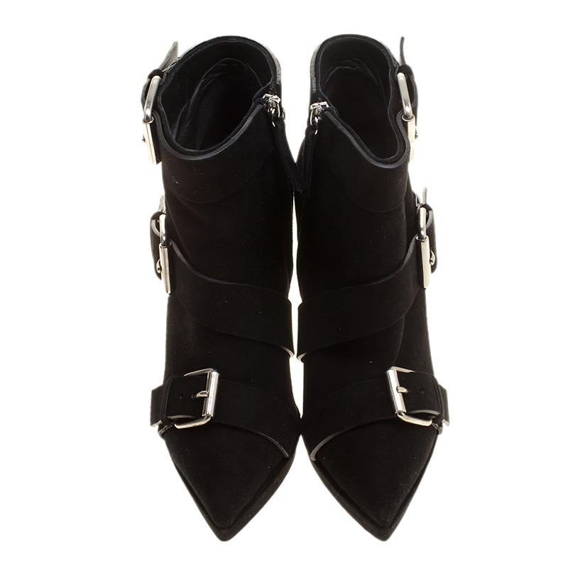 Giuseppe Zanotti Black Buckled Suede Platform Ankle Boots Size 38.5 In New Condition In Dubai, Al Qouz 2