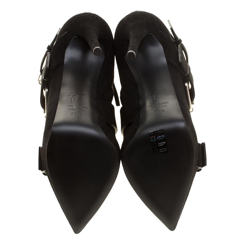 Giuseppe Zanotti Black Buckled Suede Platform Ankle Boots Size 38.5 2
