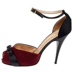 Giuseppe Zanotti Black/Burgundy Satin And Leather Slingback Sandals Size 38