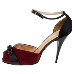 Giuseppe Zanotti Black/Burgundy Satin And Leather Slingback Sandals Size 38