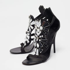 Giuseppe Zanotti Black Canvas Mirror Embellished Sandals Size 38