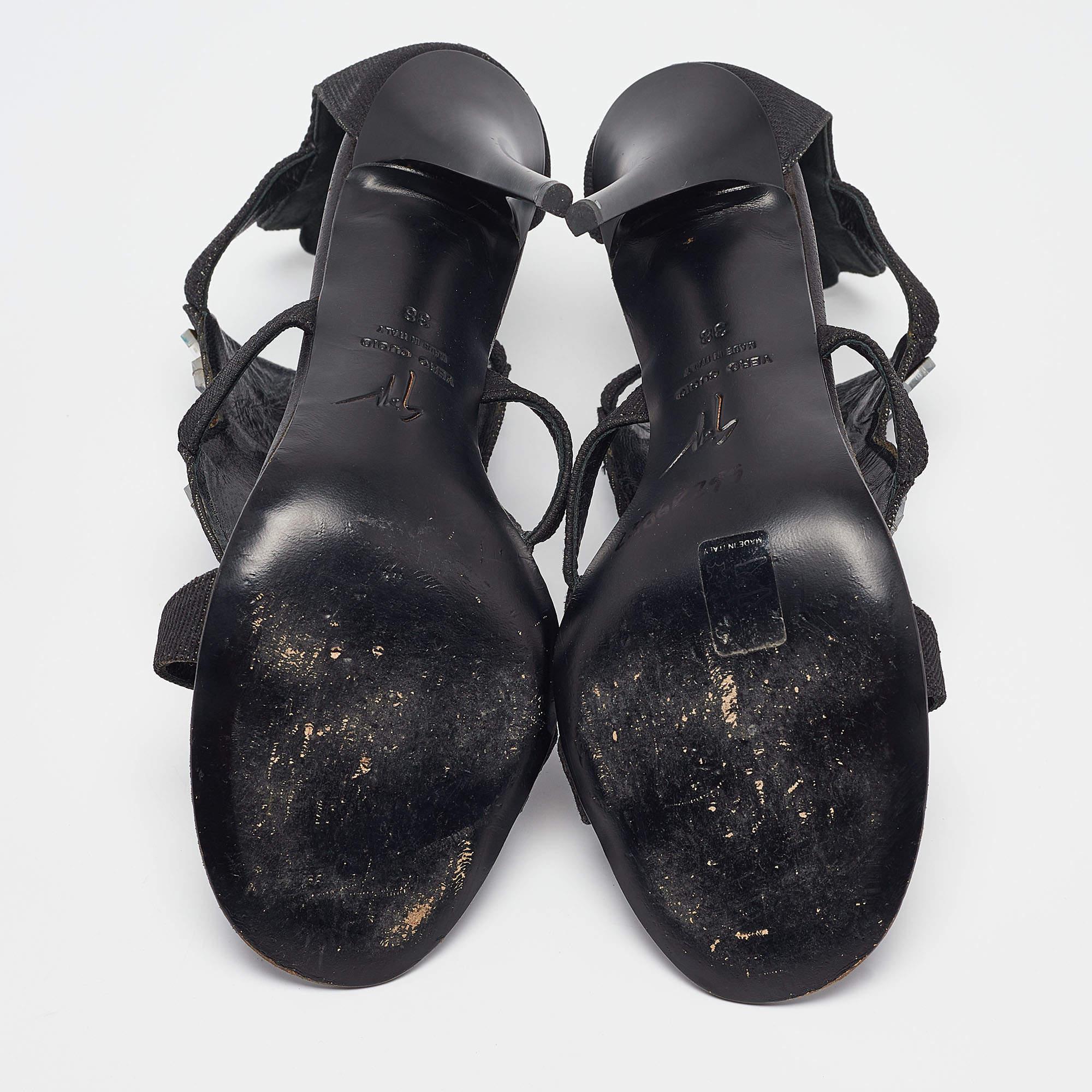Sandales Giuseppe Zanotti noires ornées d'un miroir, taille 38 en vente 1