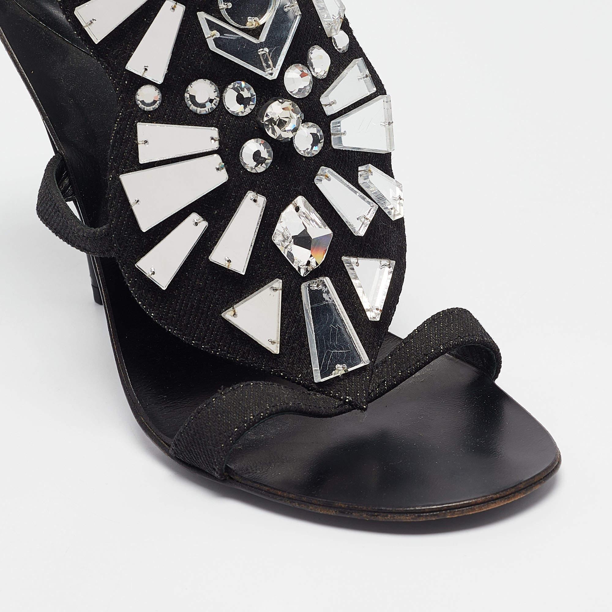 Sandales Giuseppe Zanotti noires ornées d'un miroir, taille 38 en vente 2