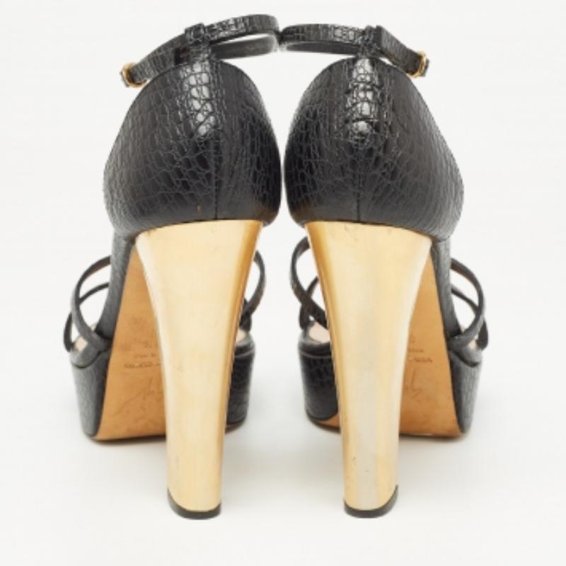 Giuseppe Zanotti Sandalias con tira al tobillo en relieve de cocodrilo negro con adornos Talla 39.5 en venta 1