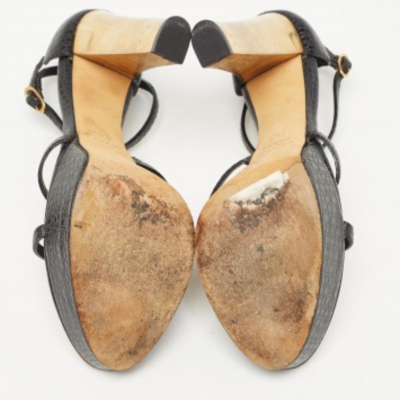 Giuseppe Zanotti Sandalias con tira al tobillo en relieve de cocodrilo negro con adornos Talla 39.5 en venta 2