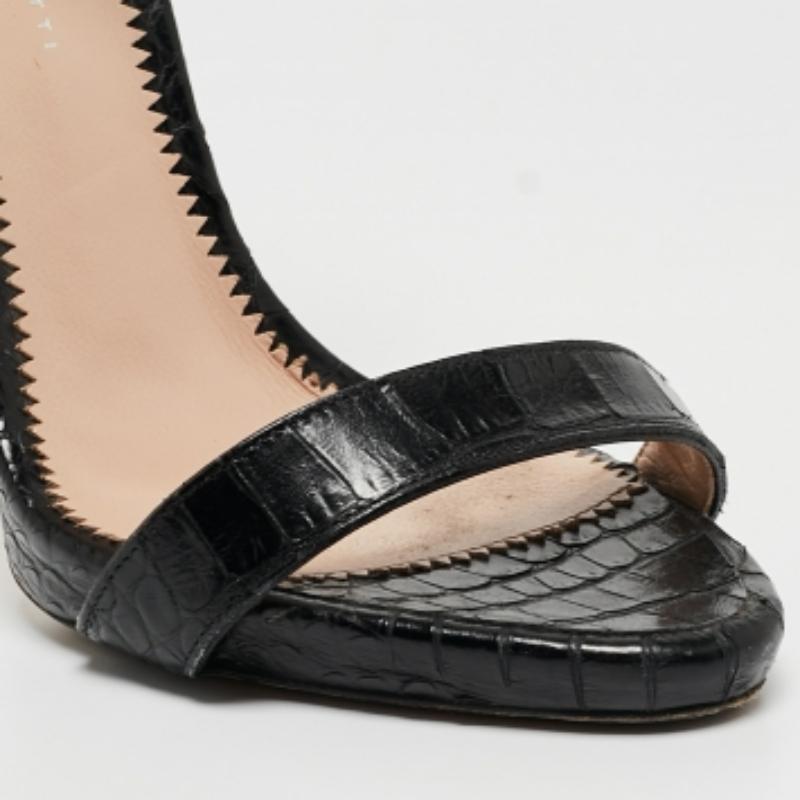Giuseppe Zanotti Schwarz Krokodilgeprägte Leder Riemchensandalen Größe 38.5 im Angebot 3