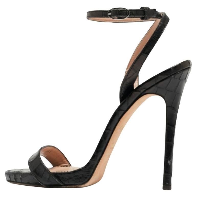 Giuseppe Zanotti Schwarz Krokodilgeprägte Leder Riemchensandalen Größe 38.5