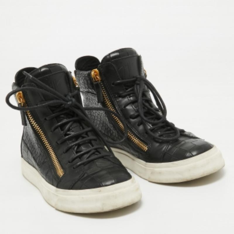 Giuseppe Zanotti Zapatillas altas de piel negra con relieve de cocodrilo Talla 35.5 Negro en venta