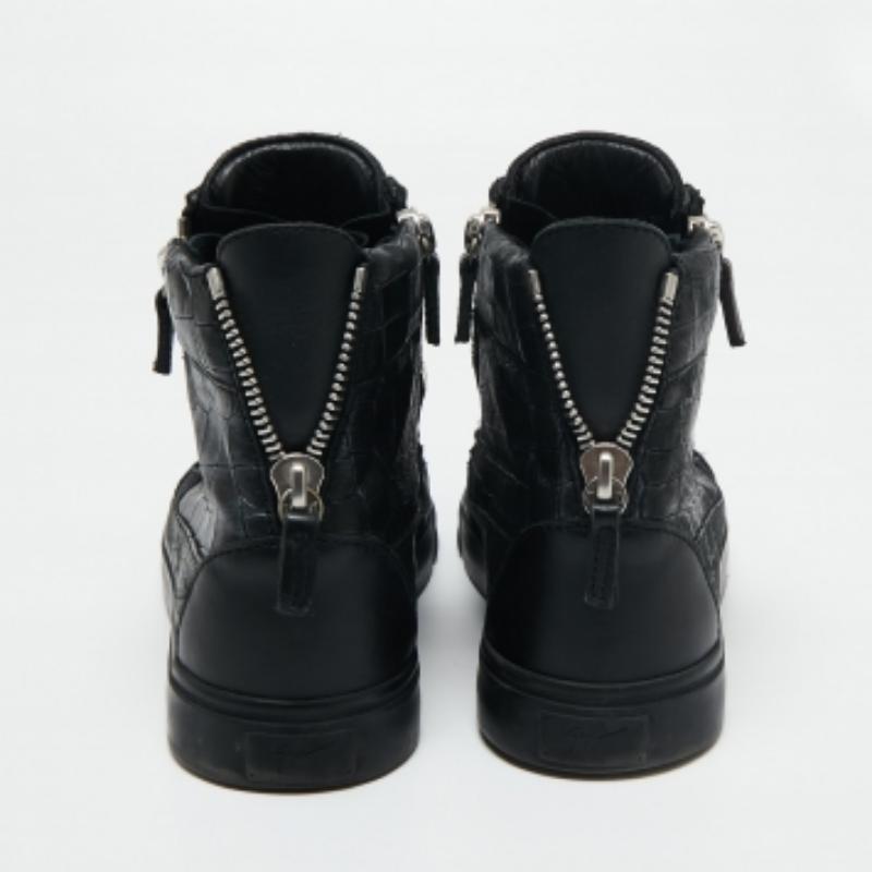 Giuseppe Zanotti Schwarz Croc Geprägtes Leder London High Top Sneakers Größe 41 im Angebot 1
