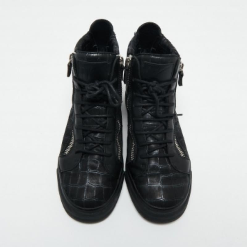Giuseppe Zanotti Schwarz Croc Geprägtes Leder London High Top Sneakers Größe 41 im Angebot 3