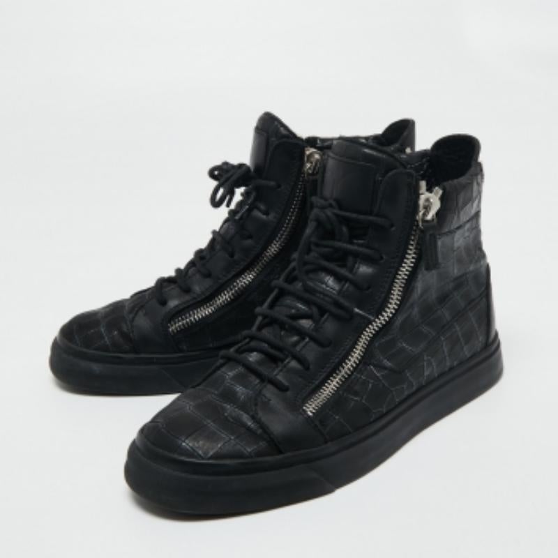 Giuseppe Zanotti Schwarz Croc Geprägtes Leder London High Top Sneakers Größe 41 im Angebot 4