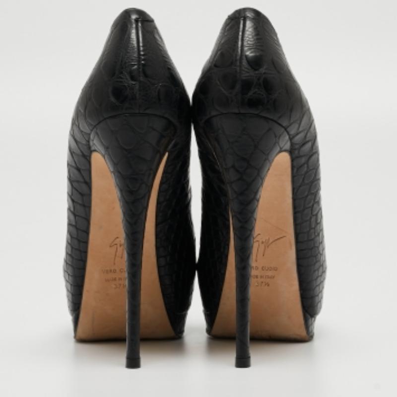 Giuseppe Zanotti Bombas de plataforma con puntera abierta de piel de cocodrilo negra Tamaño 37,5 Negro en venta