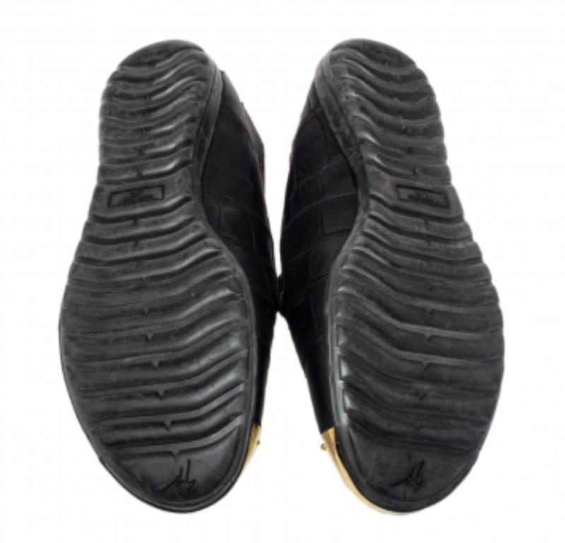 Women's Giuseppe Zanotti Black Croc Embossed Leather Slip On Loafers Size 37.5 For Sale