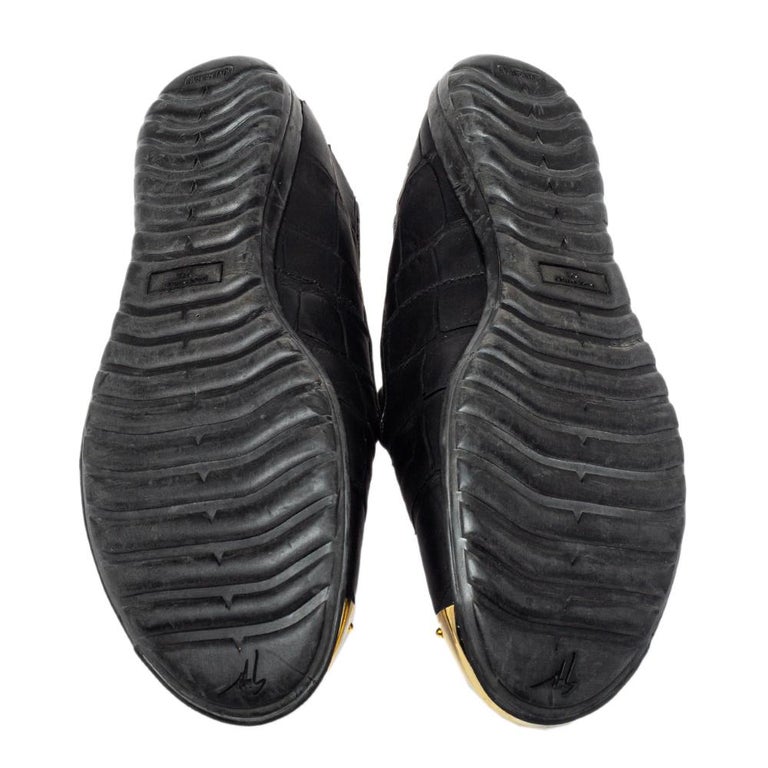 Giuseppi Zanotti Black Croc Embossed Embellished Buckle Heels